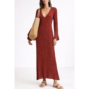 Savannah Morrow Celine Dress Size Medium Mahogany Long Sleeve Maxi